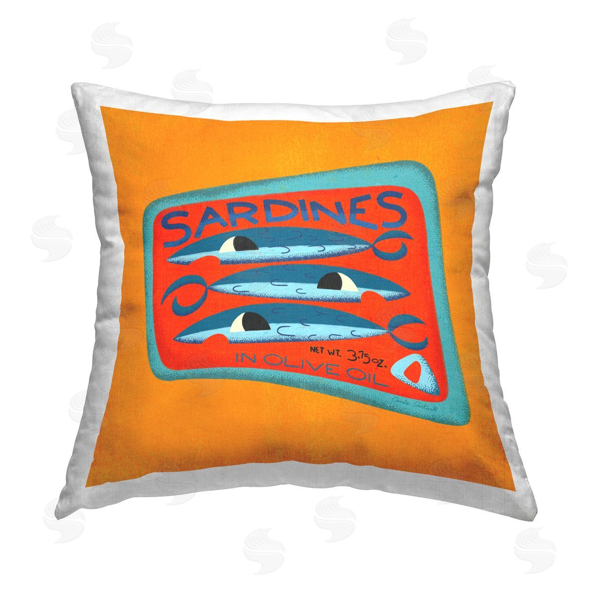 Carrie Cantwell Bright Hued Sardine Can Printed Plush Polyester Throw Pillow