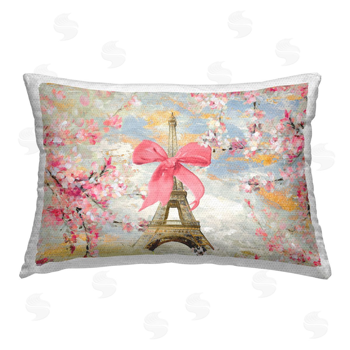 Lanie Loreth Eiffel Tower on Cherry Blossoms Outdoor Quick-Dry Polyester Printed Throw Pillow