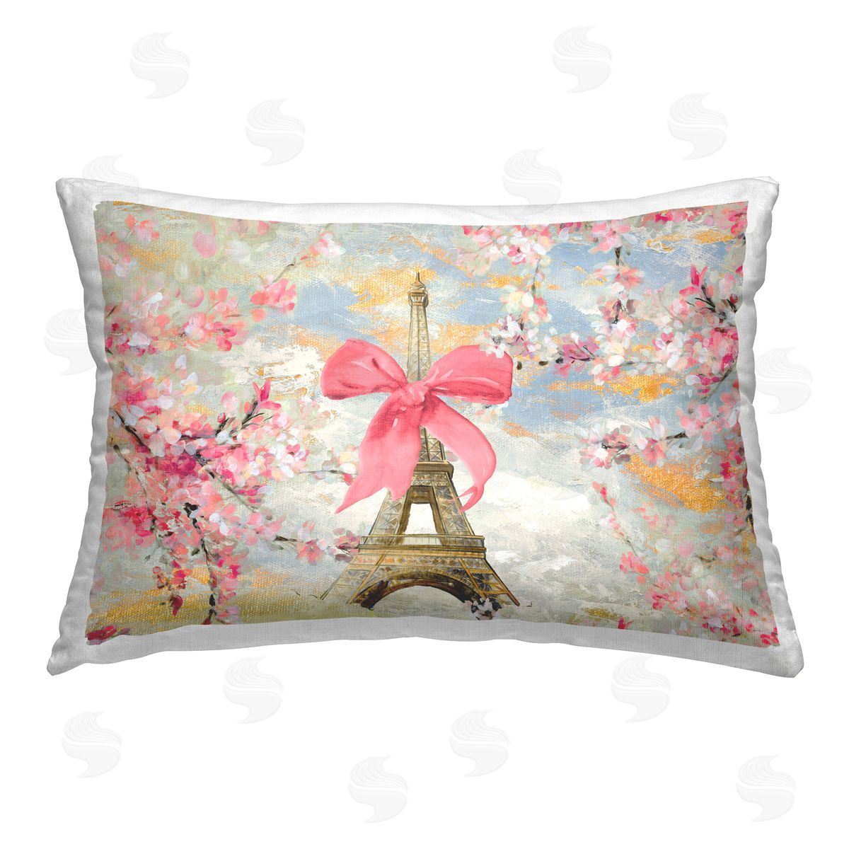 Lanie Loreth Eiffel Tower on Cherry Blossoms Printed Plush Polyester Throw Pillow