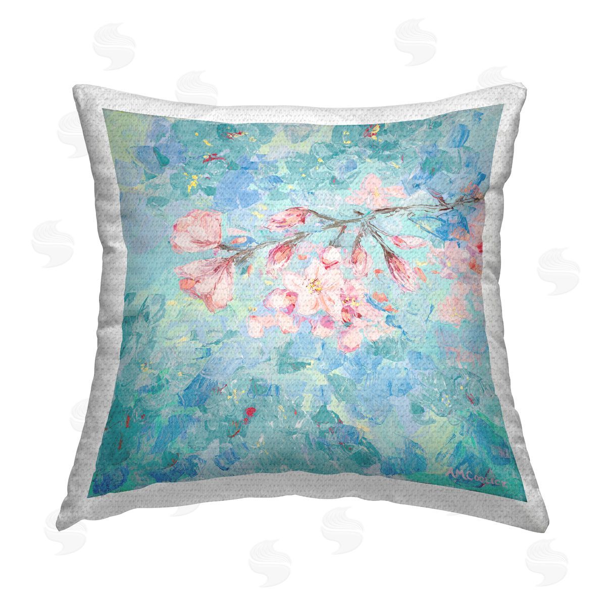 Ann Marie Coolick Cherry Blossoms on Blue Outdoor Quick-Dry Polyester Printed Throw Pillow