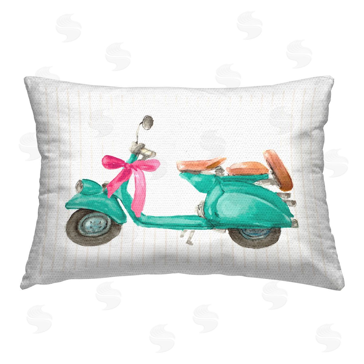 Lanie Loreth Turquoise Scooter & Bow Outdoor Quick-Dry Polyester Printed Throw Pillow
