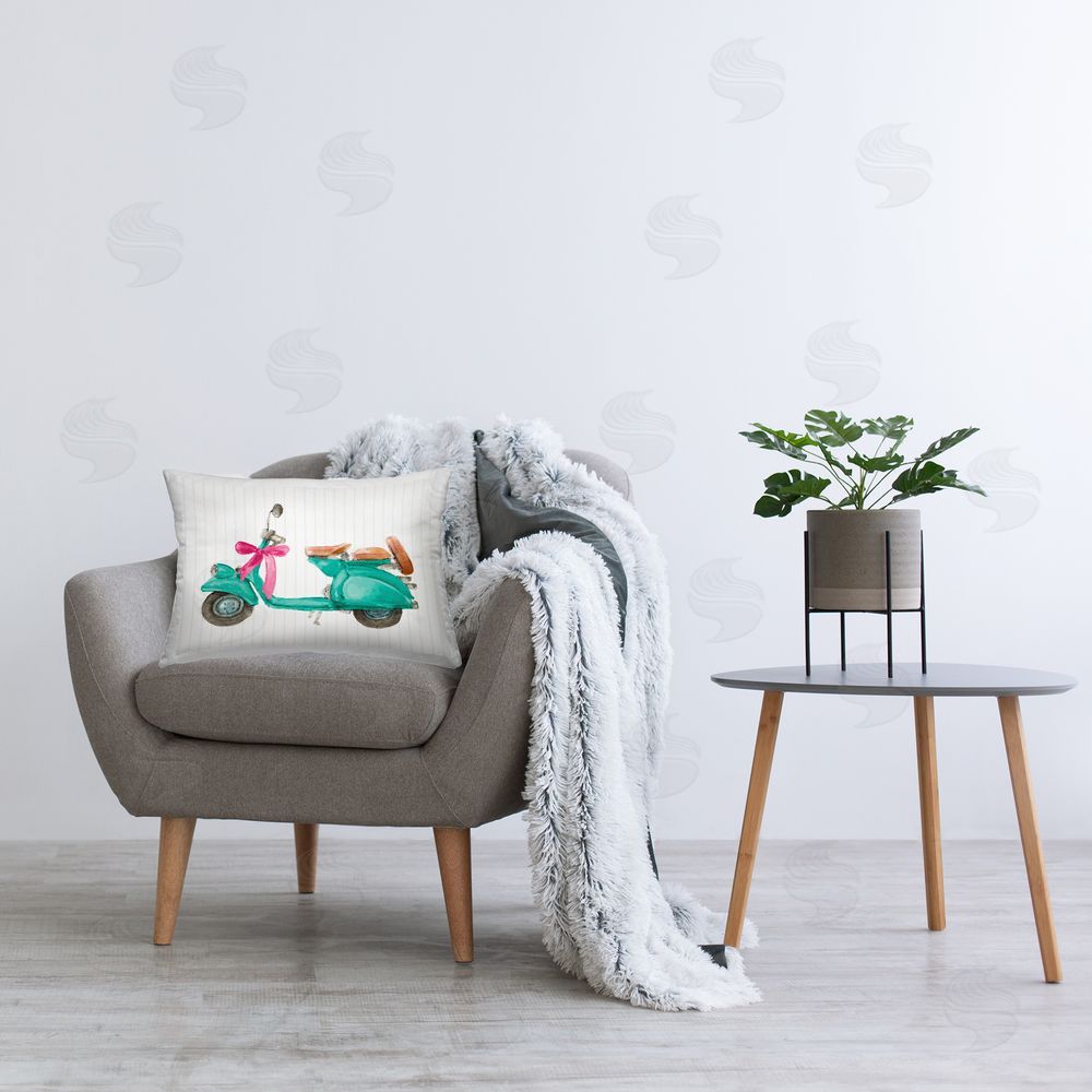 Lanie Loreth Turquoise Scooter & Bow Printed Plush Polyester Throw Pillow On Chair