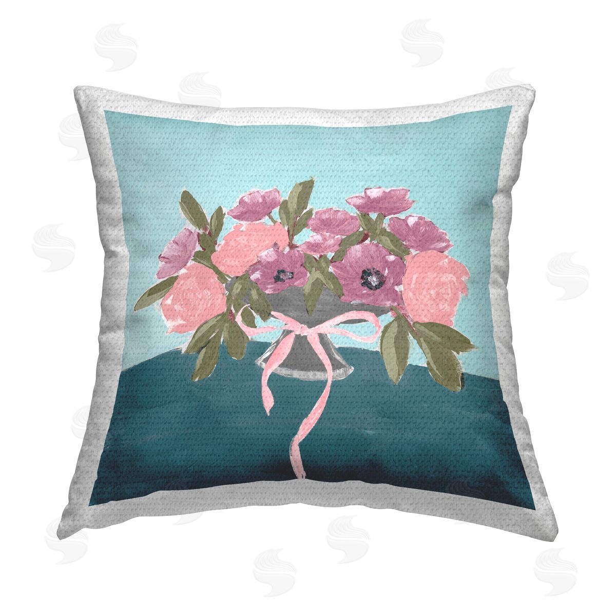 Lucille Price Beautiful Flowers on Blue Outdoor Quick-Dry Polyester Printed Throw Pillow