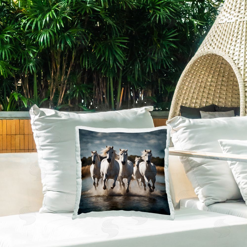 Noah Bay Dreamy Pool & Palm Trees Outdoor Quick-Dry Polyester Printed Throw Pillow in Back Yard
