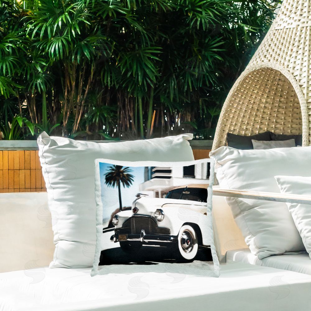 Noah Bay Sepia Classic Car Outdoor Quick-Dry Polyester Printed Throw Pillow in Back Yard