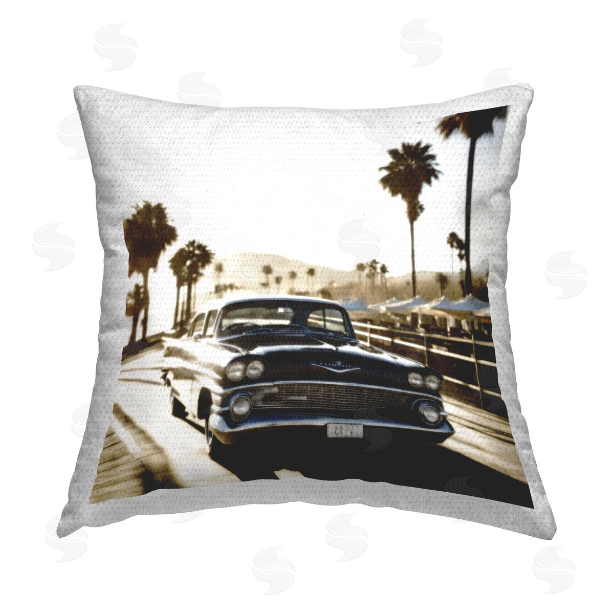 Noah Bay Miami Car & Palm Tree Outdoor Quick-Dry Polyester Printed Throw Pillow