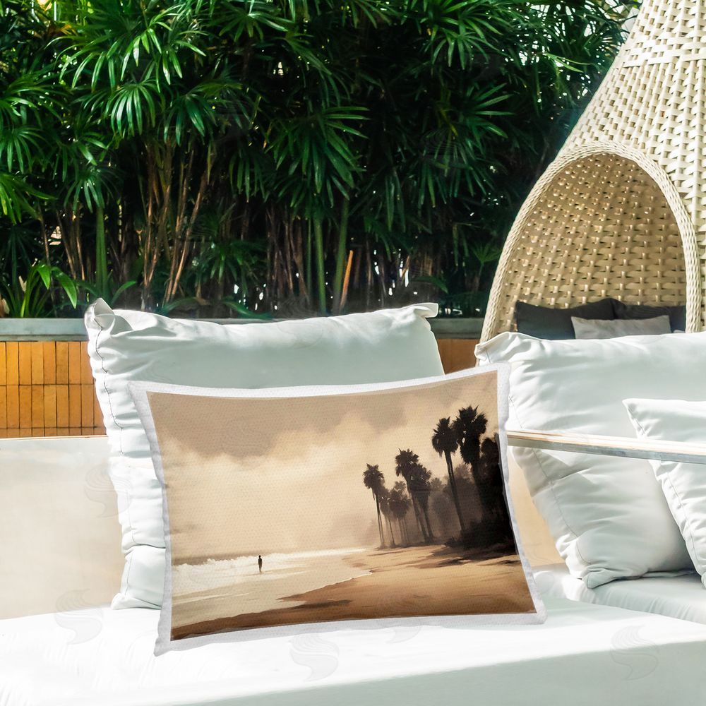 Noah Bay Sunset Skater on Boardwalk Outdoor Quick-Dry Polyester Printed Throw Pillow in Back Yard
