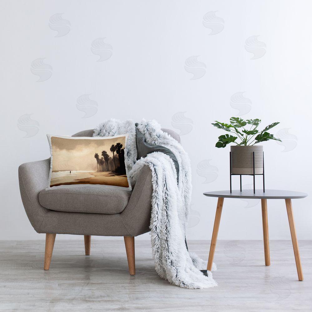Noah Bay Sunset Skater on Boardwalk Printed Plush Polyester Throw Pillow On Chair
