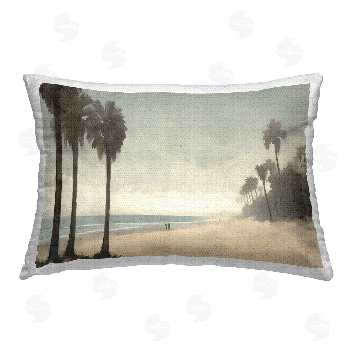 Noah Bay Silhouettes on Beach Outdoor Quick-Dry Polyester Printed Throw Pillow