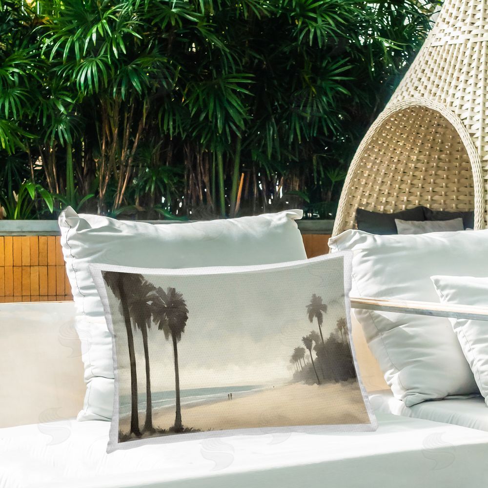 Noah Bay Silhouettes on Beach Outdoor Quick-Dry Polyester Printed Throw Pillow in Back Yard