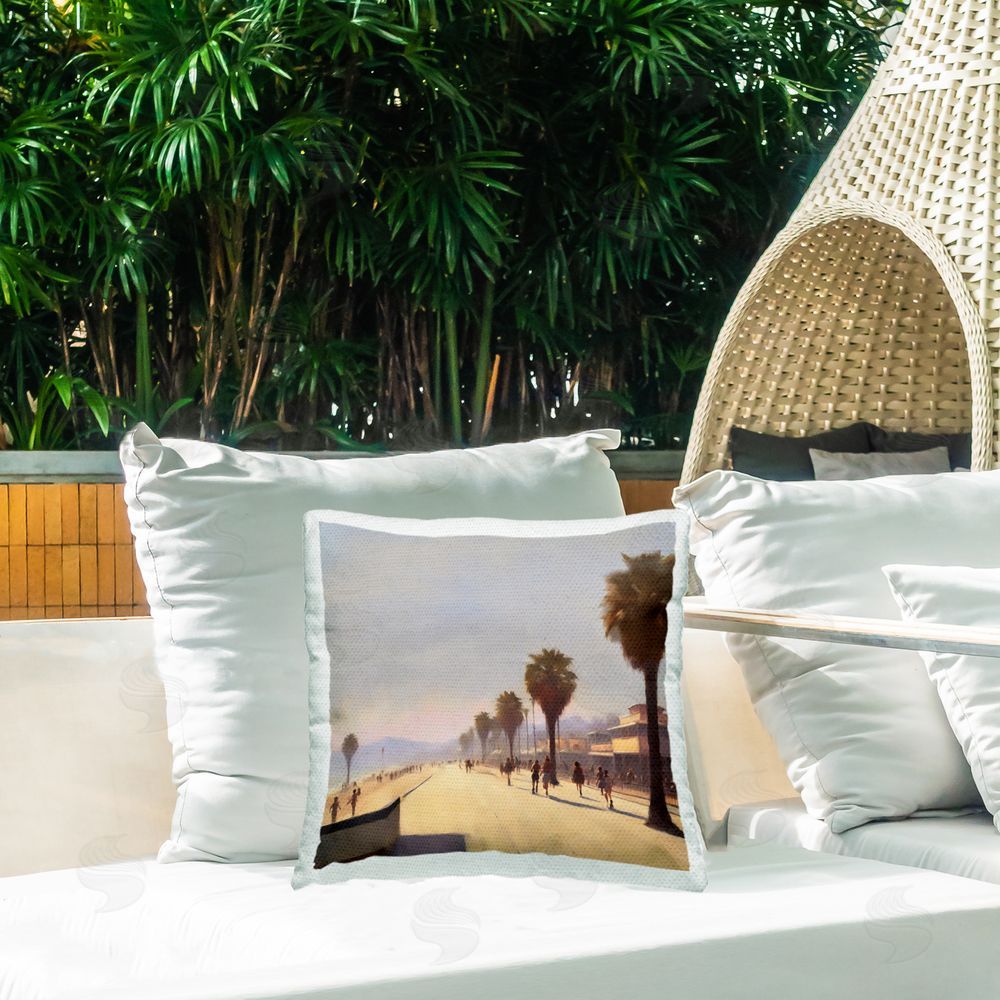 Noah Bay Midday Sun Beach View Outdoor Quick-Dry Polyester Printed Throw Pillow in Back Yard