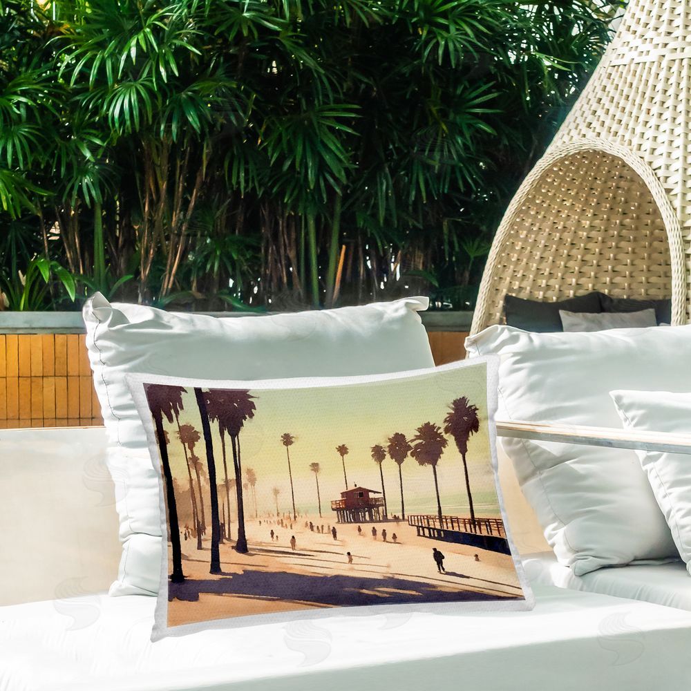 Noah Bay Beachside Cabins View Outdoor Quick-Dry Polyester Printed Throw Pillow in Back Yard