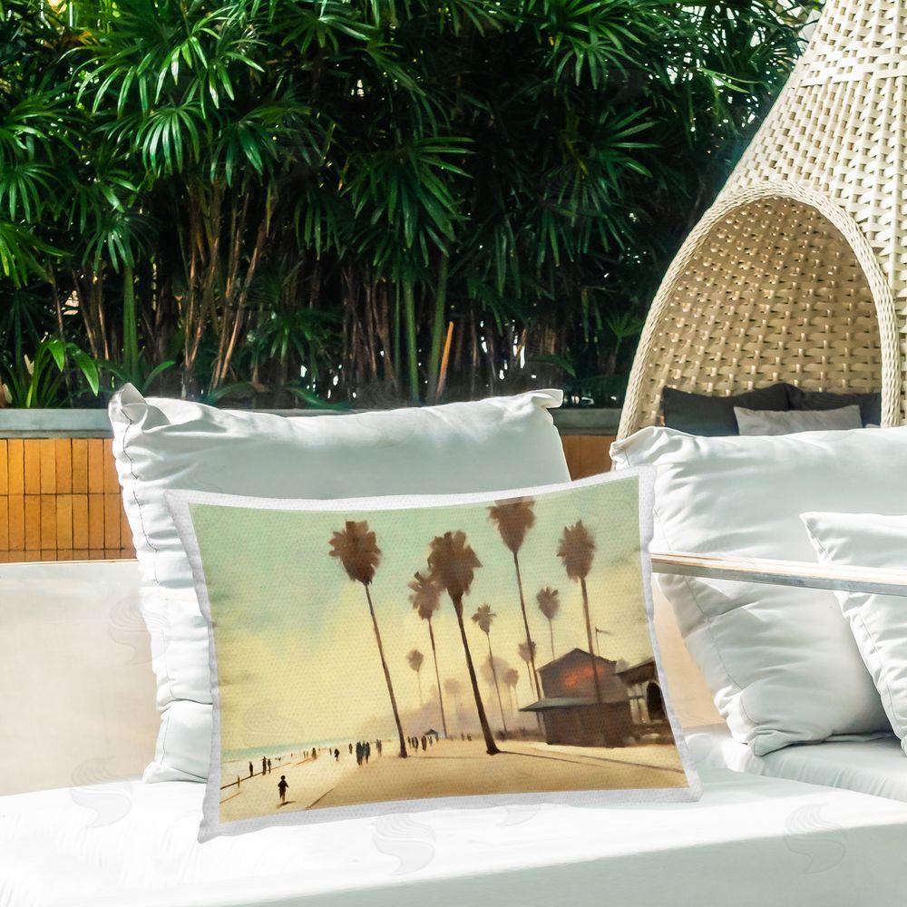 Noah Bay Lights In Misty Canal Outdoor Quick-Dry Polyester Printed Throw Pillow in Back Yard
