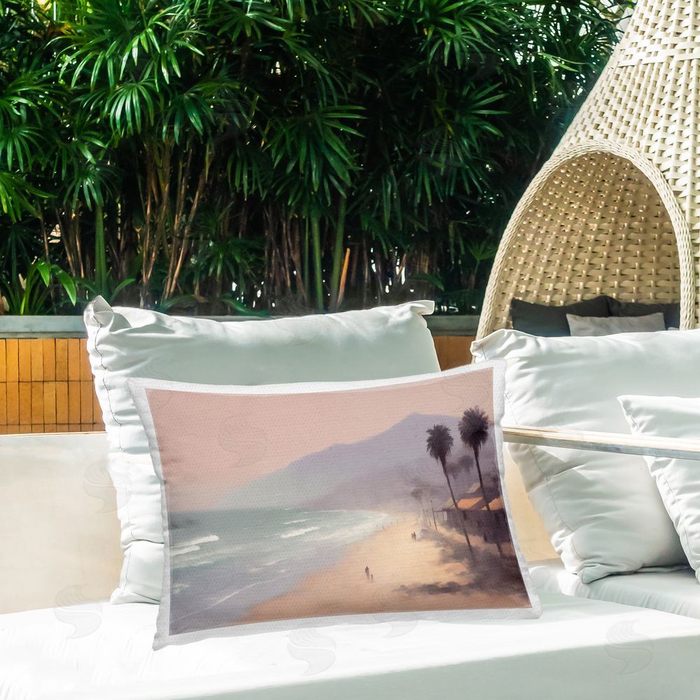 Noah Bay Tropical Shore Walk Outdoor Quick-Dry Polyester Printed Throw Pillow in Back Yard