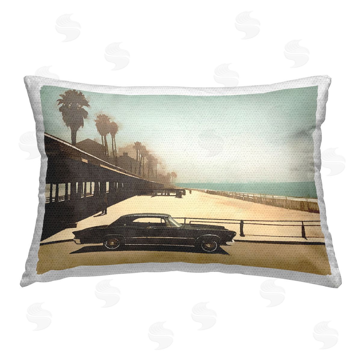 Noah Bay Palm Lined Beach Outdoor Quick-Dry Polyester Printed Throw Pillow