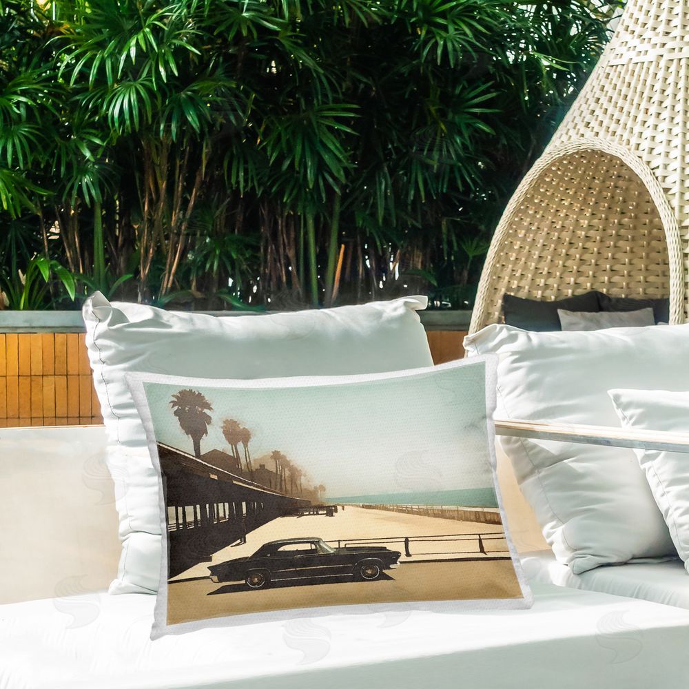 Noah Bay Palm Lined Beach Outdoor Quick-Dry Polyester Printed Throw Pillow in Back Yard