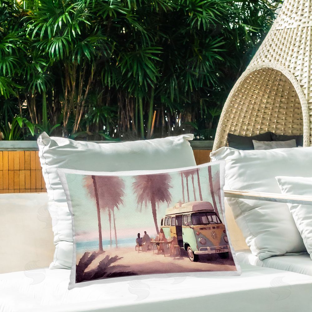 Noah Bay Evening Beach Bar Outdoor Quick-Dry Polyester Printed Throw Pillow in Back Yard