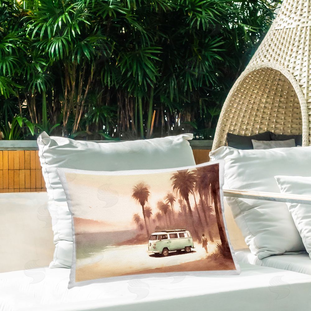 Noah Bay Sunrise At The Pier Outdoor Quick-Dry Polyester Printed Throw Pillow in Back Yard