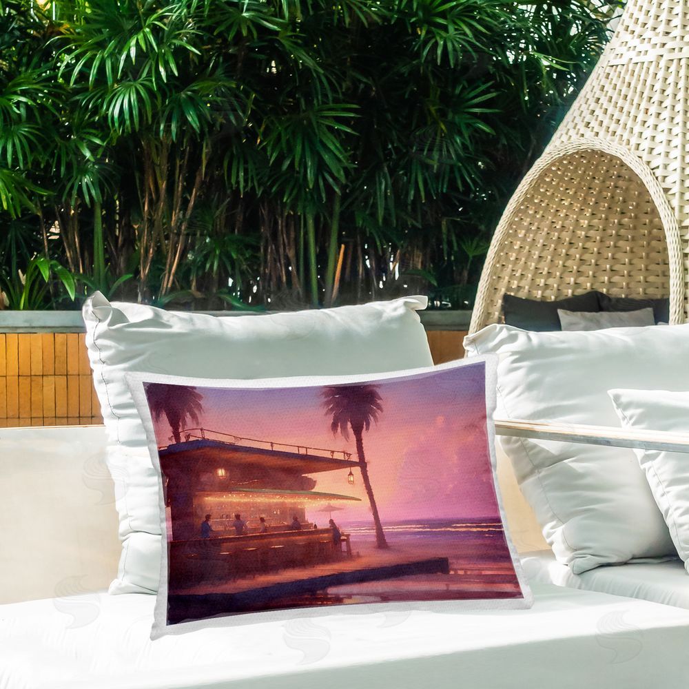Noah Bay Yellow Van on Beach Outdoor Quick-Dry Polyester Printed Throw Pillow in Back Yard