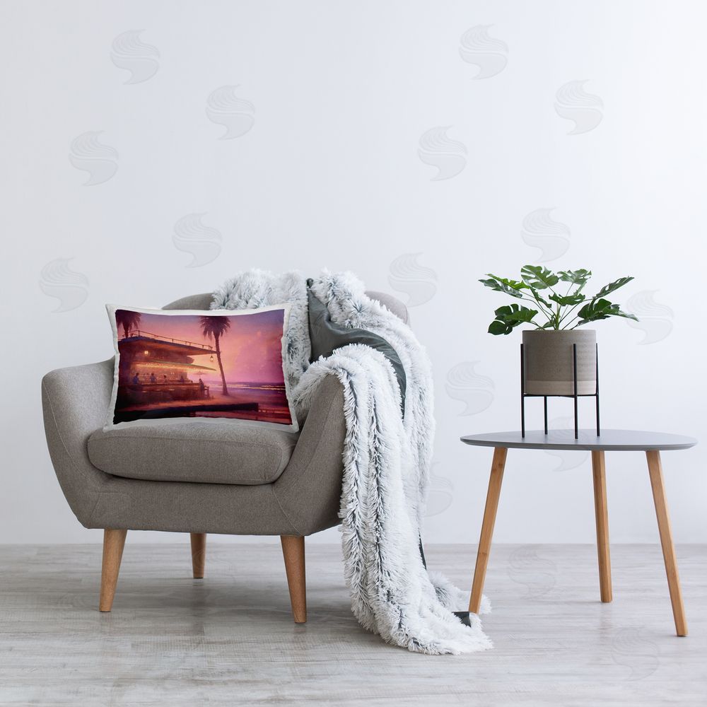Noah Bay Yellow Van on Beach Printed Plush Polyester Throw Pillow On Chair