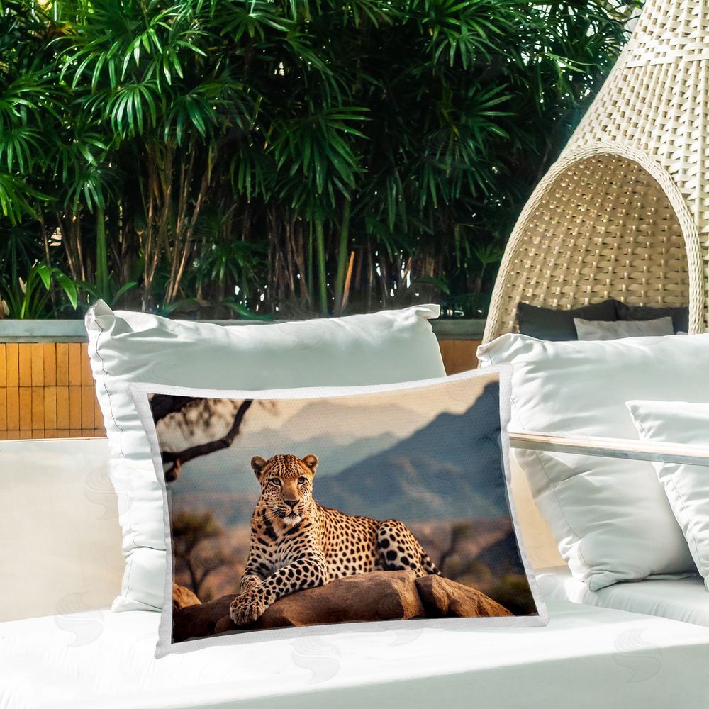 Noah Bay Splashing Canyon Stallions Outdoor Quick-Dry Polyester Printed Throw Pillow in Back Yard