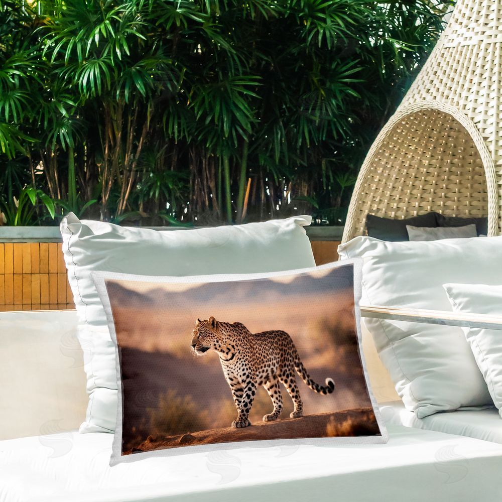Noah Bay Canyon Stallions Trotting Outdoor Quick-Dry Polyester Printed Throw Pillow in Back Yard