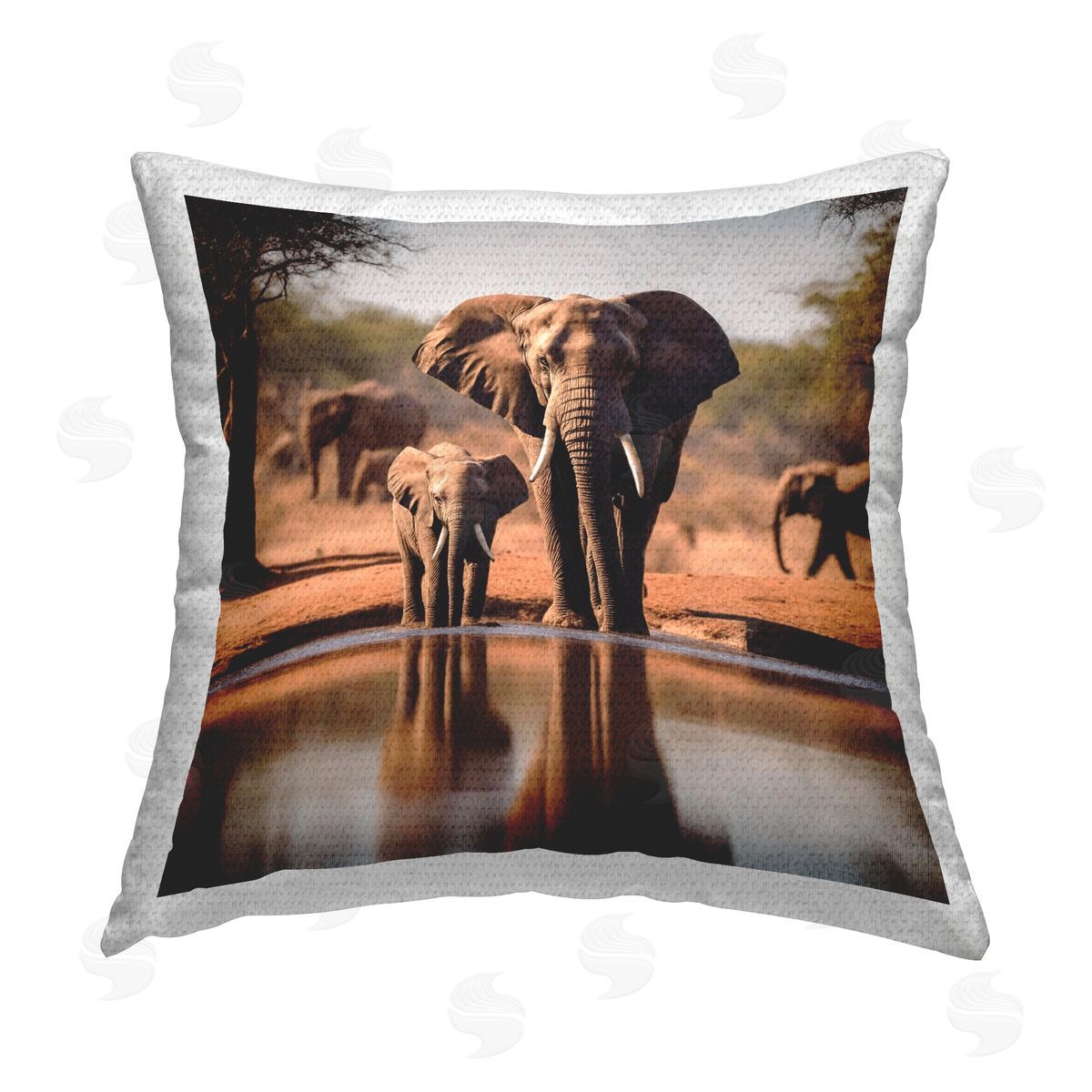 Noah Bay Elephant & Calf at Waterhole Outdoor Quick-Dry Polyester Printed Throw Pillow