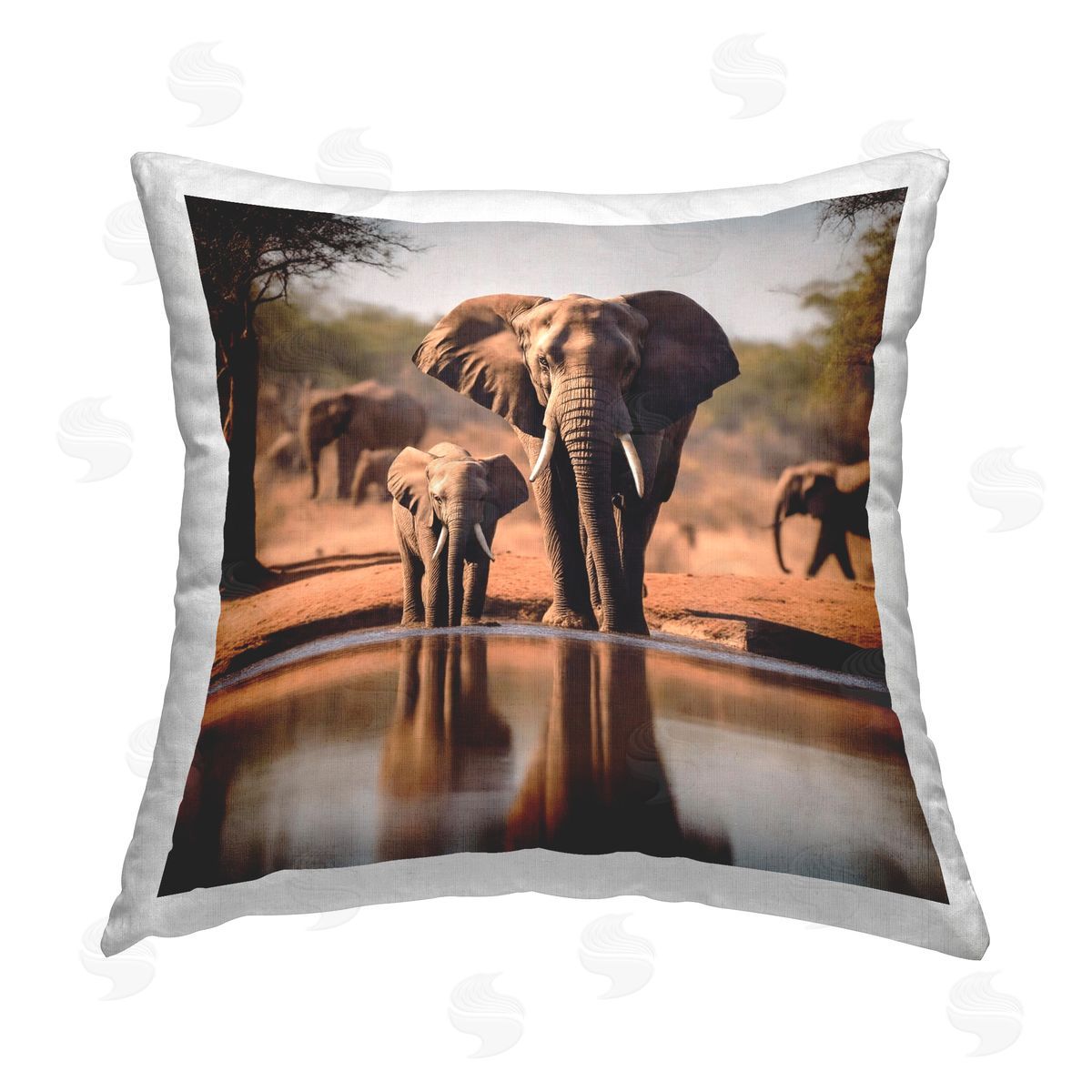 Noah Bay Elephant & Calf at Waterhole Printed Plush Polyester Throw Pillow