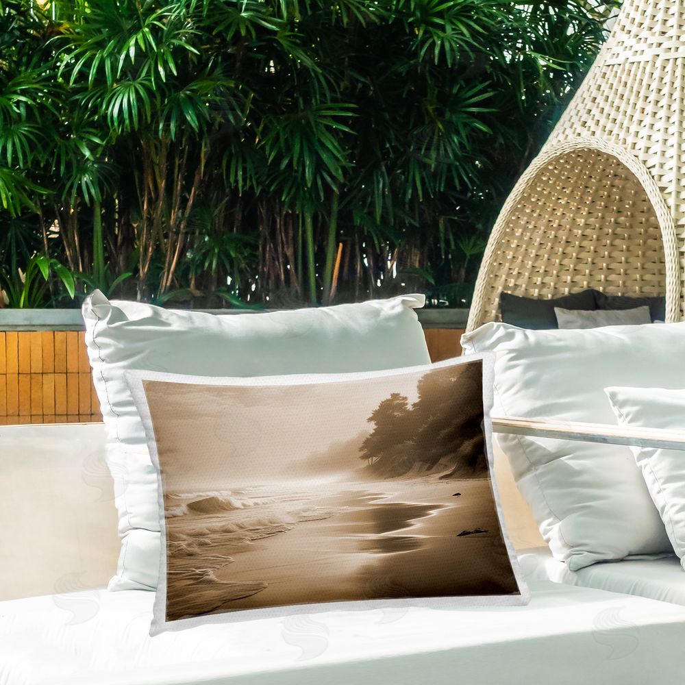 Noah Bay Sepia Smooth Beach Landscape Outdoor Quick-Dry Polyester Printed Throw Pillow in Back Yard