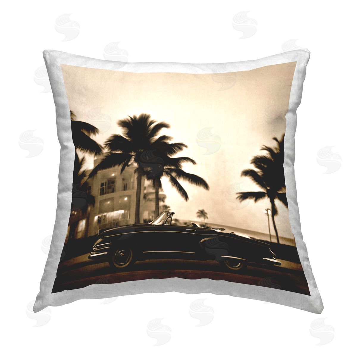 Noah Bay Classic Black Car & Palms Printed Plush Polyester Throw Pillow