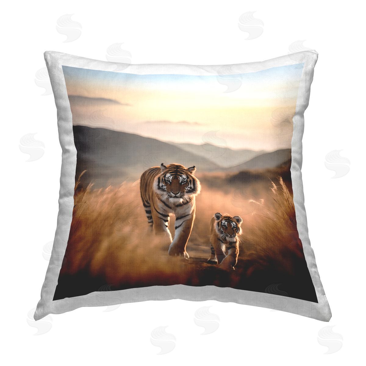 Noah Bay Tiger & Cub on Savanna Printed Plush Polyester Throw Pillow