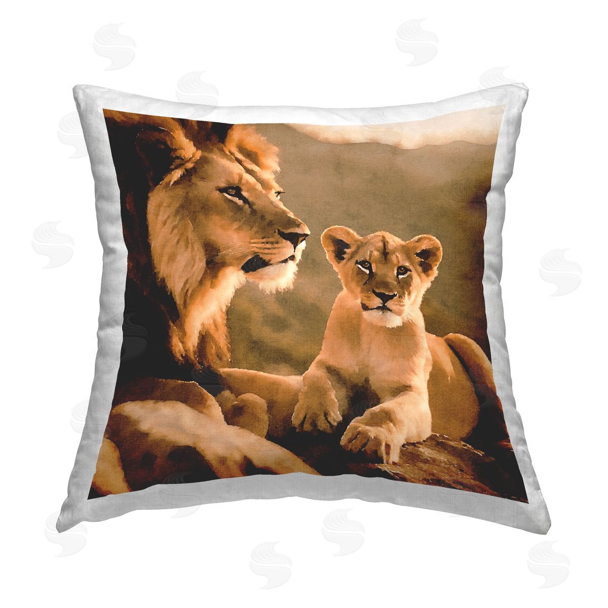 Noah Bay Lion & Cub Portrait Printed Plush Polyester Throw Pillow