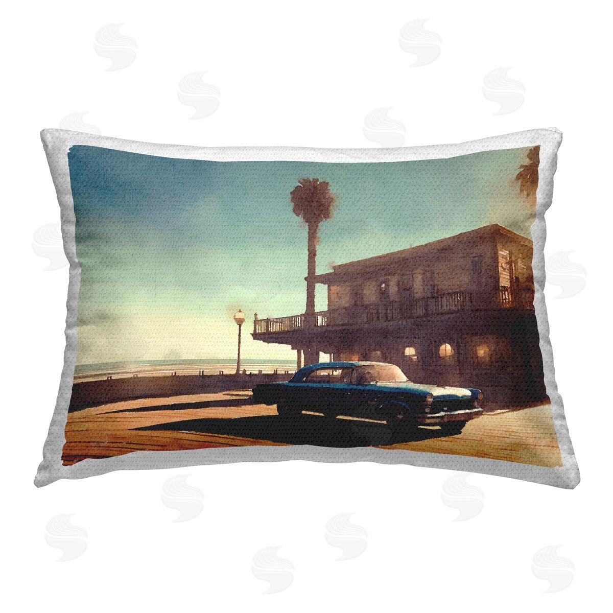 Noah Bay Sunset Glow over Car Outdoor Quick-Dry Polyester Printed Throw Pillow