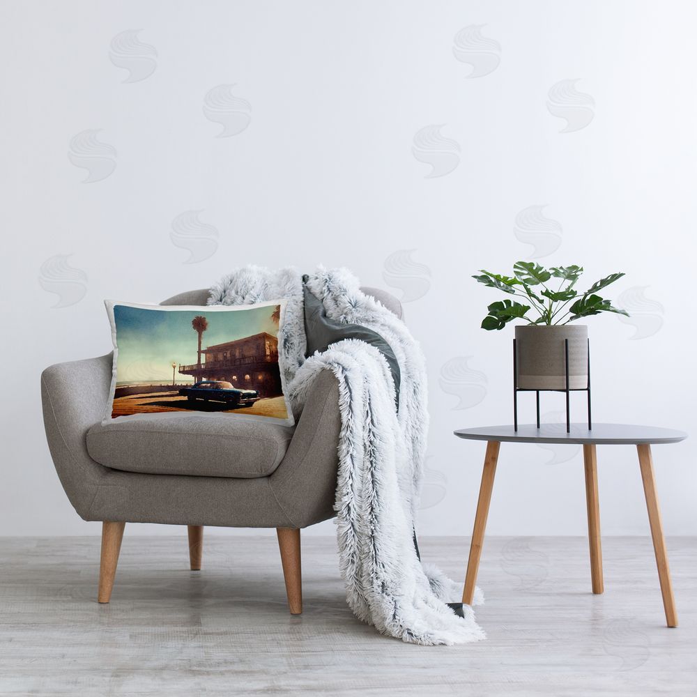 Noah Bay Sunset Glow over Car Printed Plush Polyester Throw Pillow On Chair