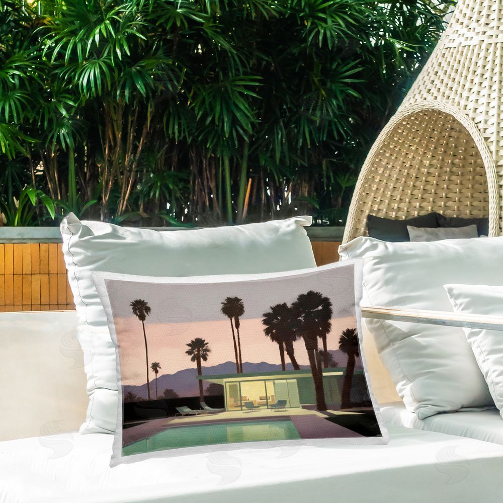 Noah Bay Pool Surrounded by Palms Outdoor Quick-Dry Polyester Printed Throw Pillow in Back Yard