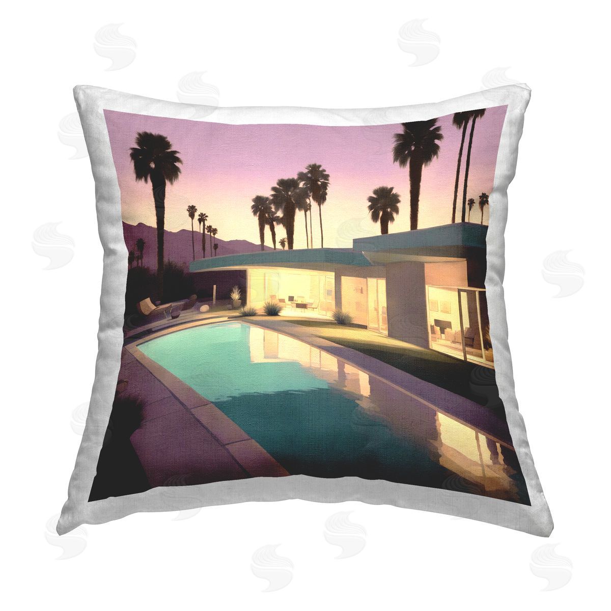 Noah Bay Palm Trees & Pool Villa Printed Plush Polyester Throw Pillow