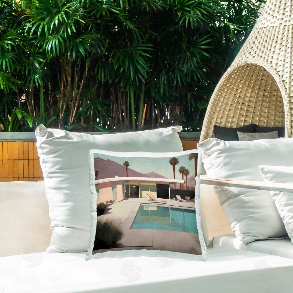 Noah Bay Californian Pool View Outdoor Quick-Dry Polyester Printed Throw Pillow in Back Yard