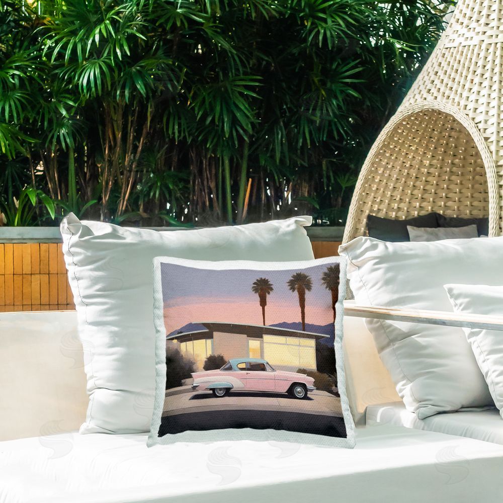 Noah Bay California Classic Car Outdoor Quick-Dry Polyester Printed Throw Pillow in Back Yard