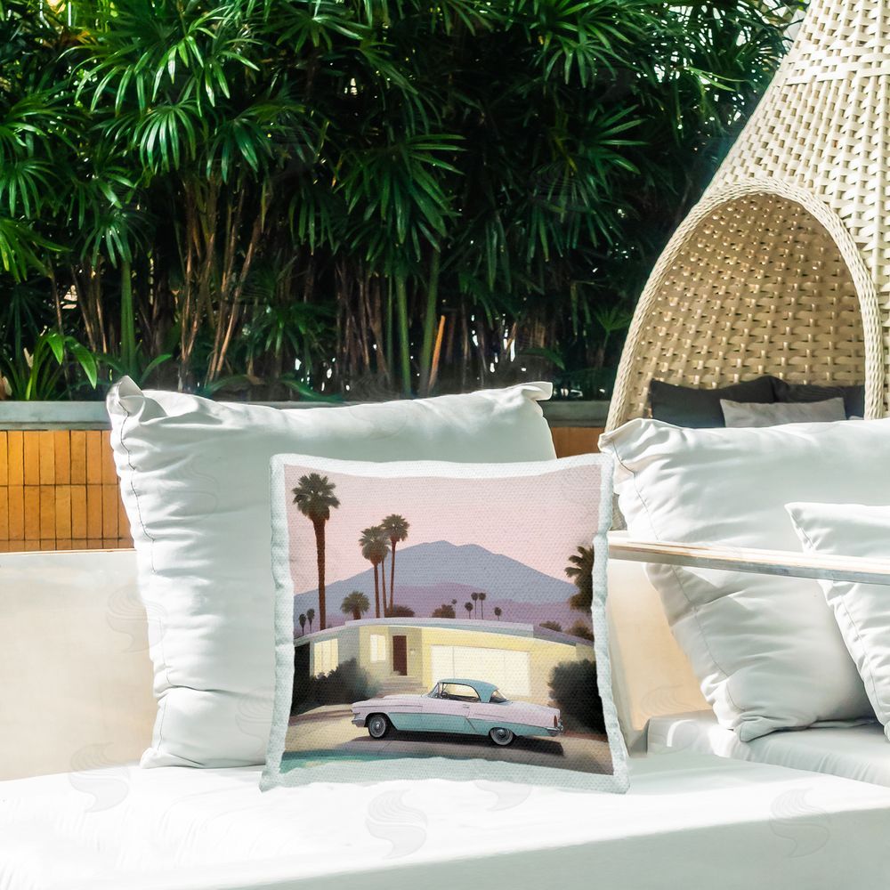 Noah Bay Poolside Classic Car Outdoor Quick-Dry Polyester Printed Throw Pillow in Back Yard