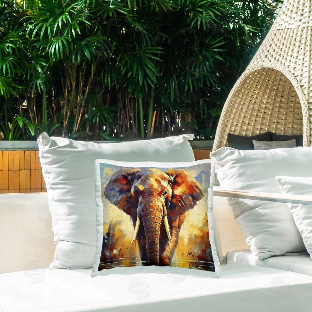 Noah Bay Brushed Elephant Portrait Outdoor Quick-Dry Polyester Printed Throw Pillow in Back Yard