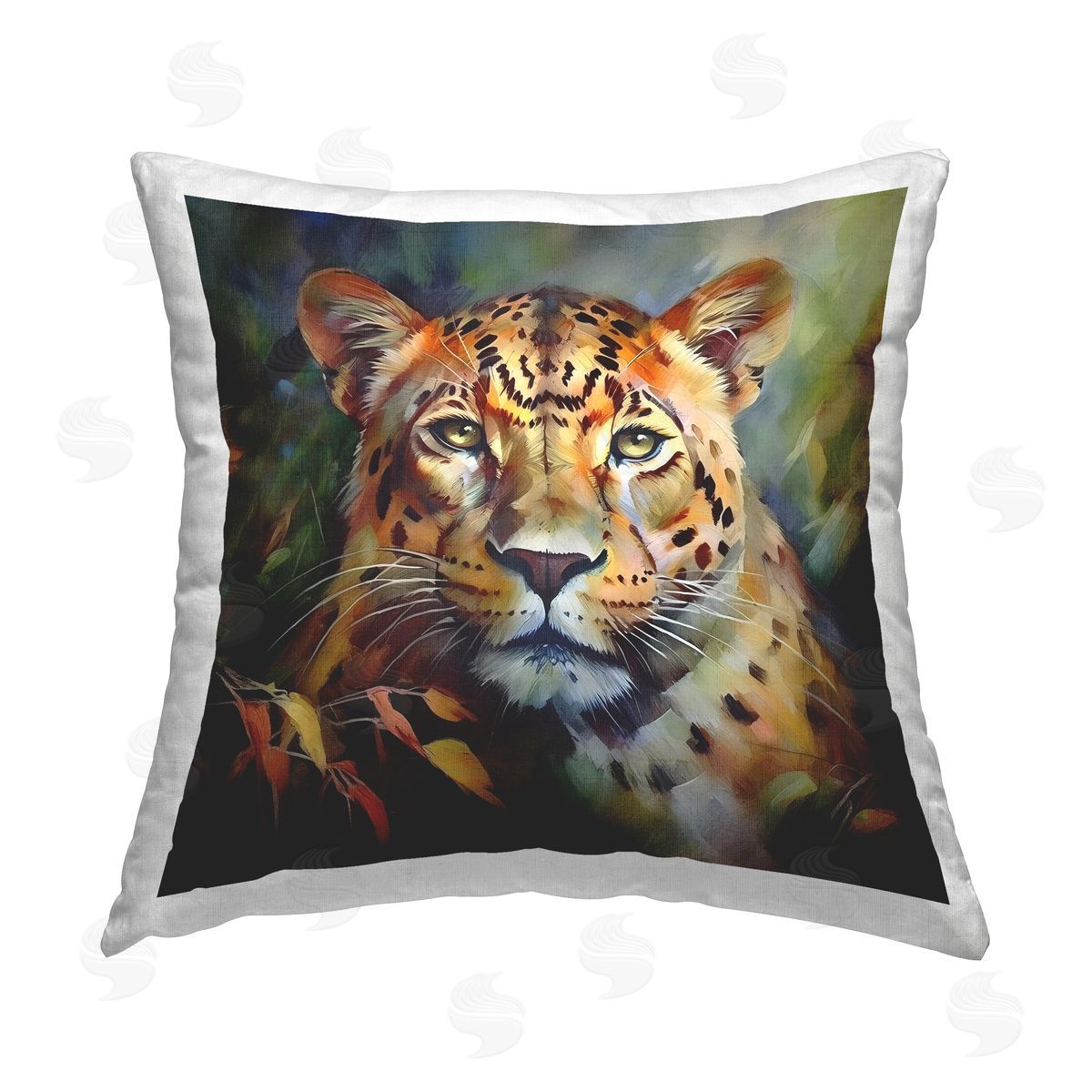 Noah Bay Leopard Face Portrait Printed Plush Polyester Throw Pillow
