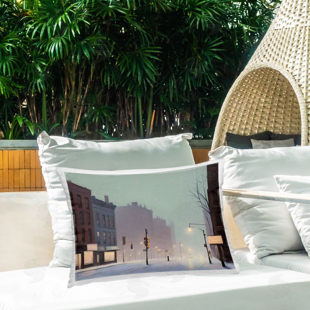 Noah Bay Foggy City Street Outdoor Quick-Dry Polyester Printed Throw Pillow in Back Yard