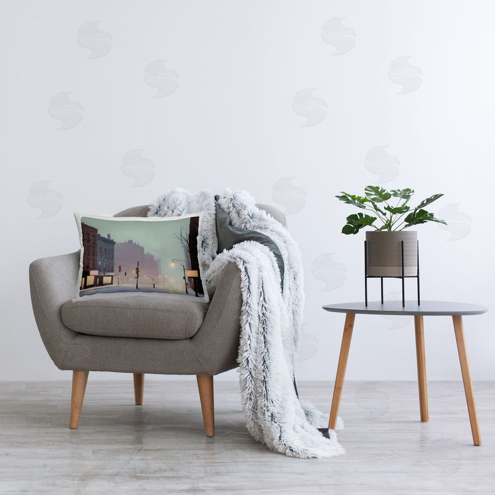 Noah Bay Foggy City Street Printed Plush Polyester Throw Pillow On Chair