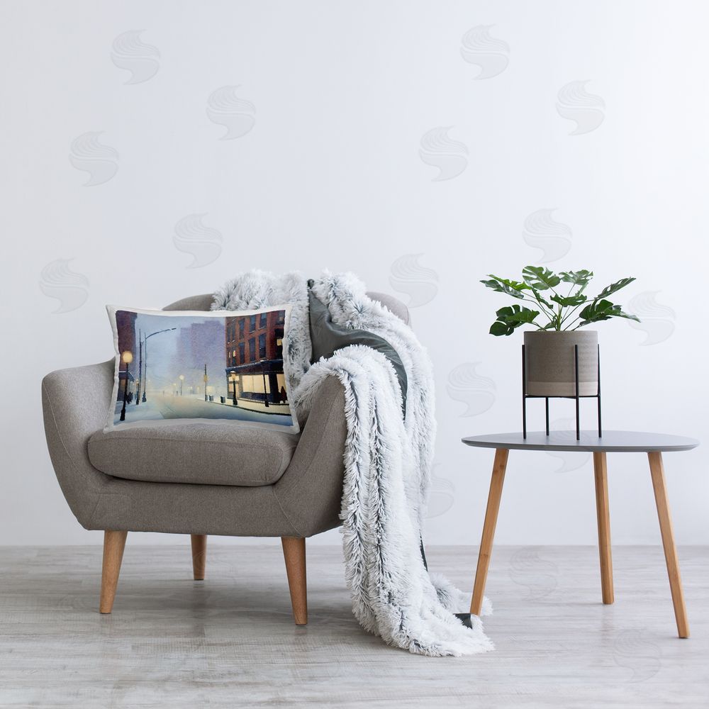 Noah Bay Misty Winter City Street Printed Plush Polyester Throw Pillow On Chair