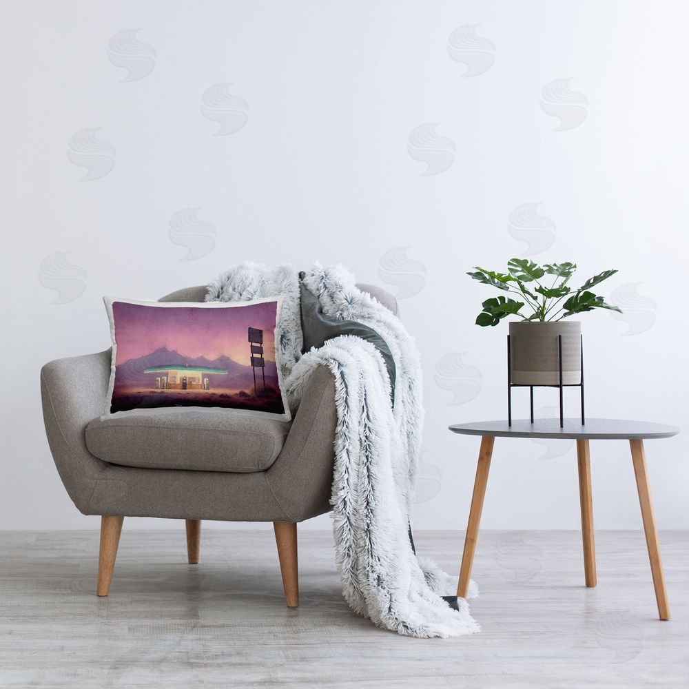 Noah Bay Desert Gas Station Printed Plush Polyester Throw Pillow On Chair
