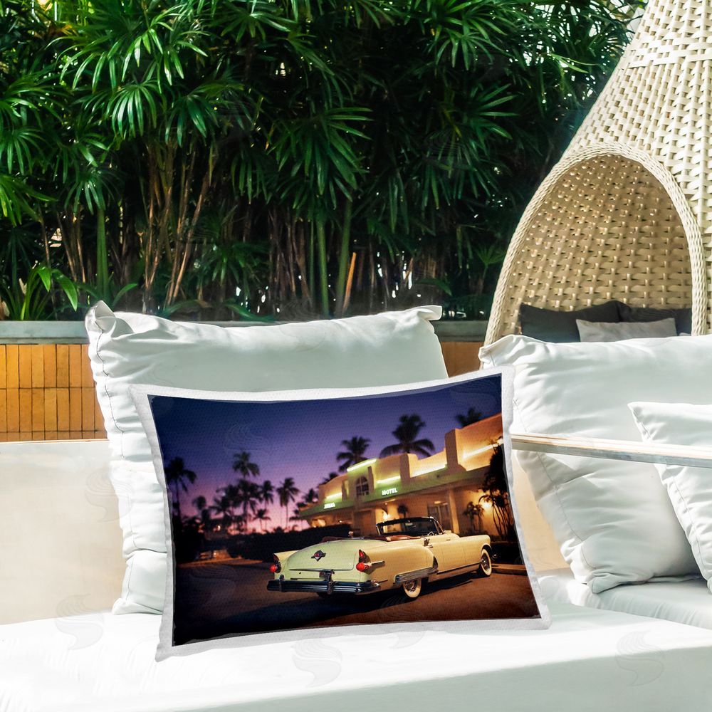Noah Bay Antique Car Tropical Motel Outdoor Quick-Dry Polyester Printed Throw Pillow in Back Yard