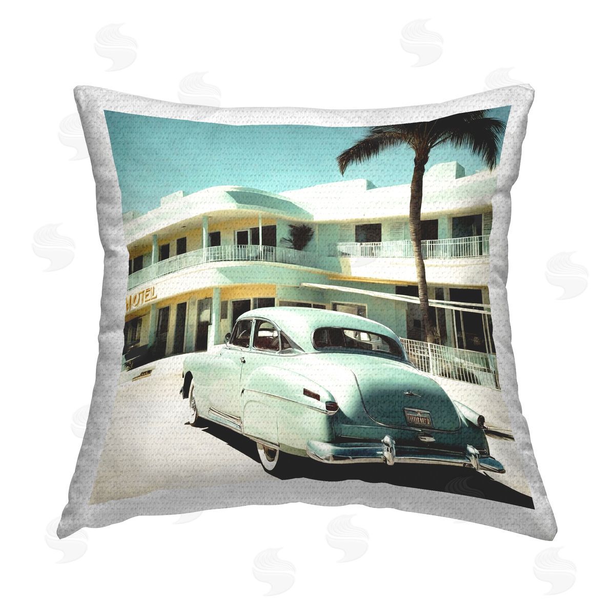 Noah Bay Classic Car at Motel Outdoor Quick-Dry Polyester Printed Throw Pillow