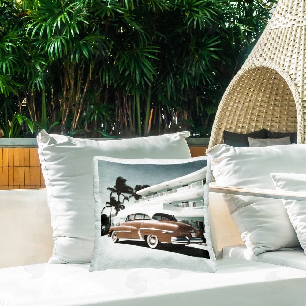 Noah Bay Miami Classic Automobile Outdoor Quick-Dry Polyester Printed Throw Pillow in Back Yard