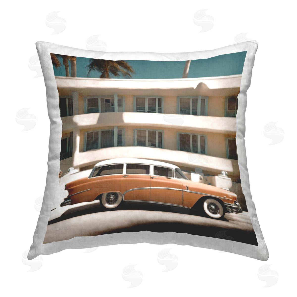 Noah Bay Antique Car in Miami Printed Plush Polyester Throw Pillow