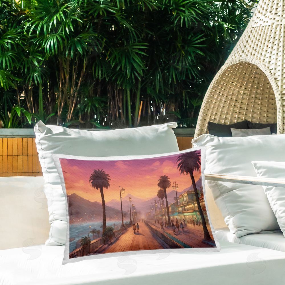 Noah Bay Busy Tropical Boardwalk Outdoor Quick-Dry Polyester Printed Throw Pillow in Back Yard